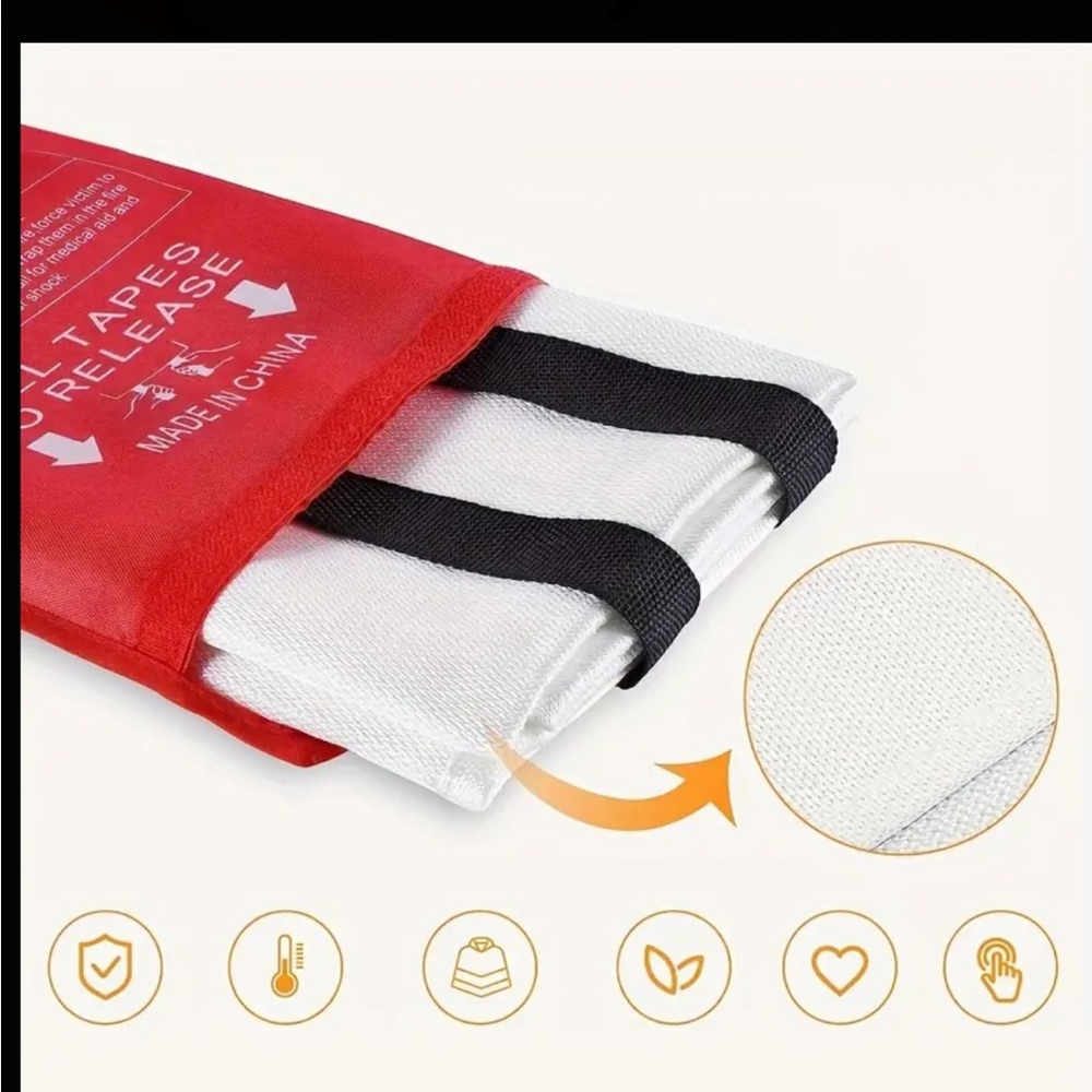 Fire Blanket, NIP, 39”x39”, peace of mind, pull black tabs, show kids to use - Picture 9 of 10